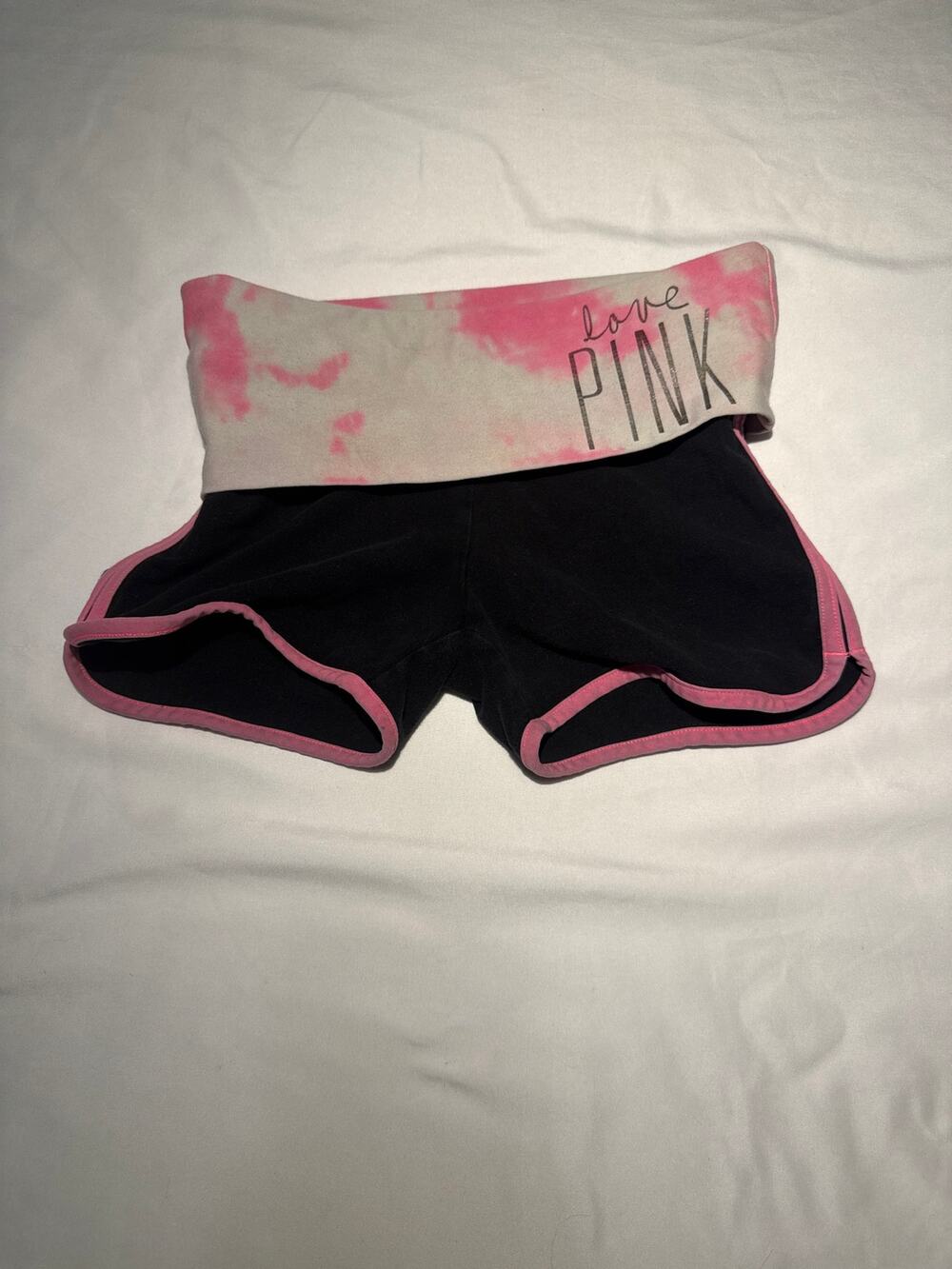 Vintage Victorias Secret Pink Foldover Yoga Shorts XS Pink Tie Dye Y2K 2013
